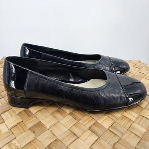 Connie Black Leather Topped Flats Size 10